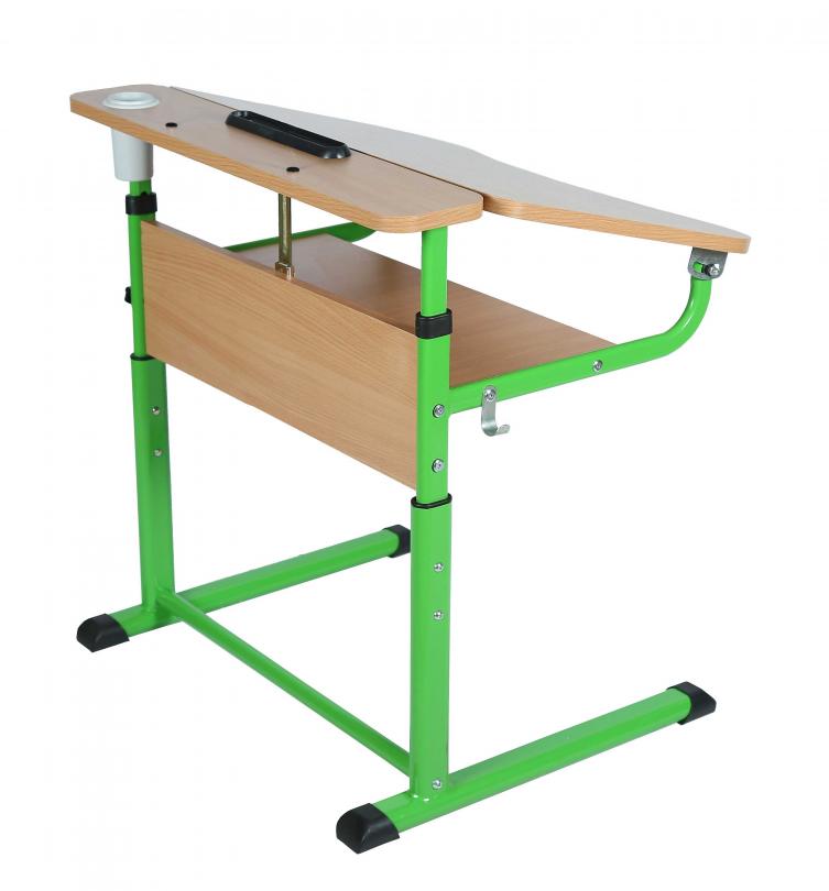 Стіл учнівський 1-місний з полицею, на ростові групи №3-5, з регулюванням кута нахилу стільниці, каркас - плоскоовальна металева труба, АЛМАНТ,700х590х580-700мм